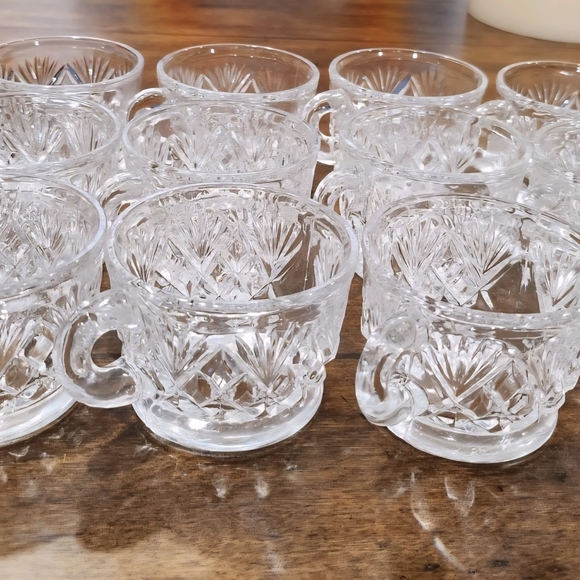 Vintage L.E Smith Crystal Punch Cups 12/ Set Pinwheel & Fan Pattern Original Box - Picture 6 of 10